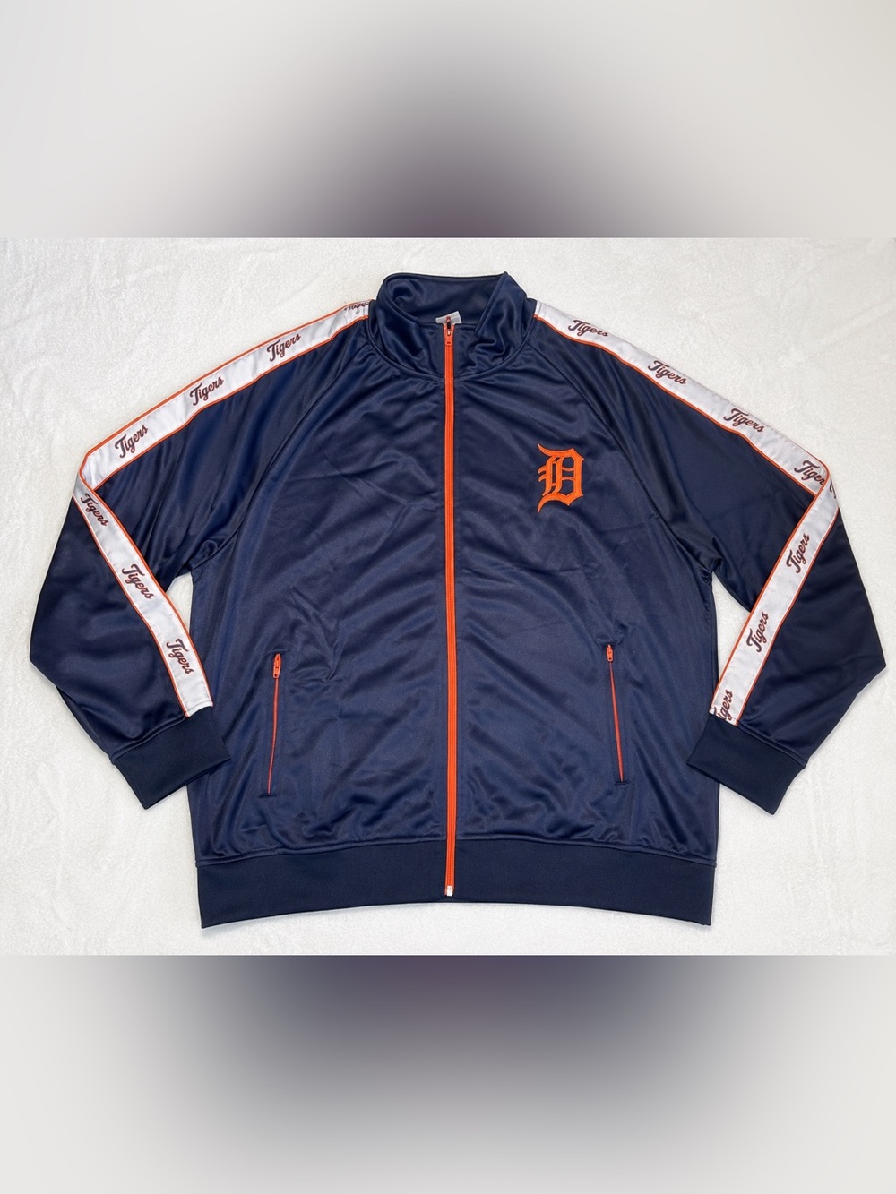 MLB Detroit Tigers Full Zip Track Jacket Navy Orange Men’s 4XL Vintage Style